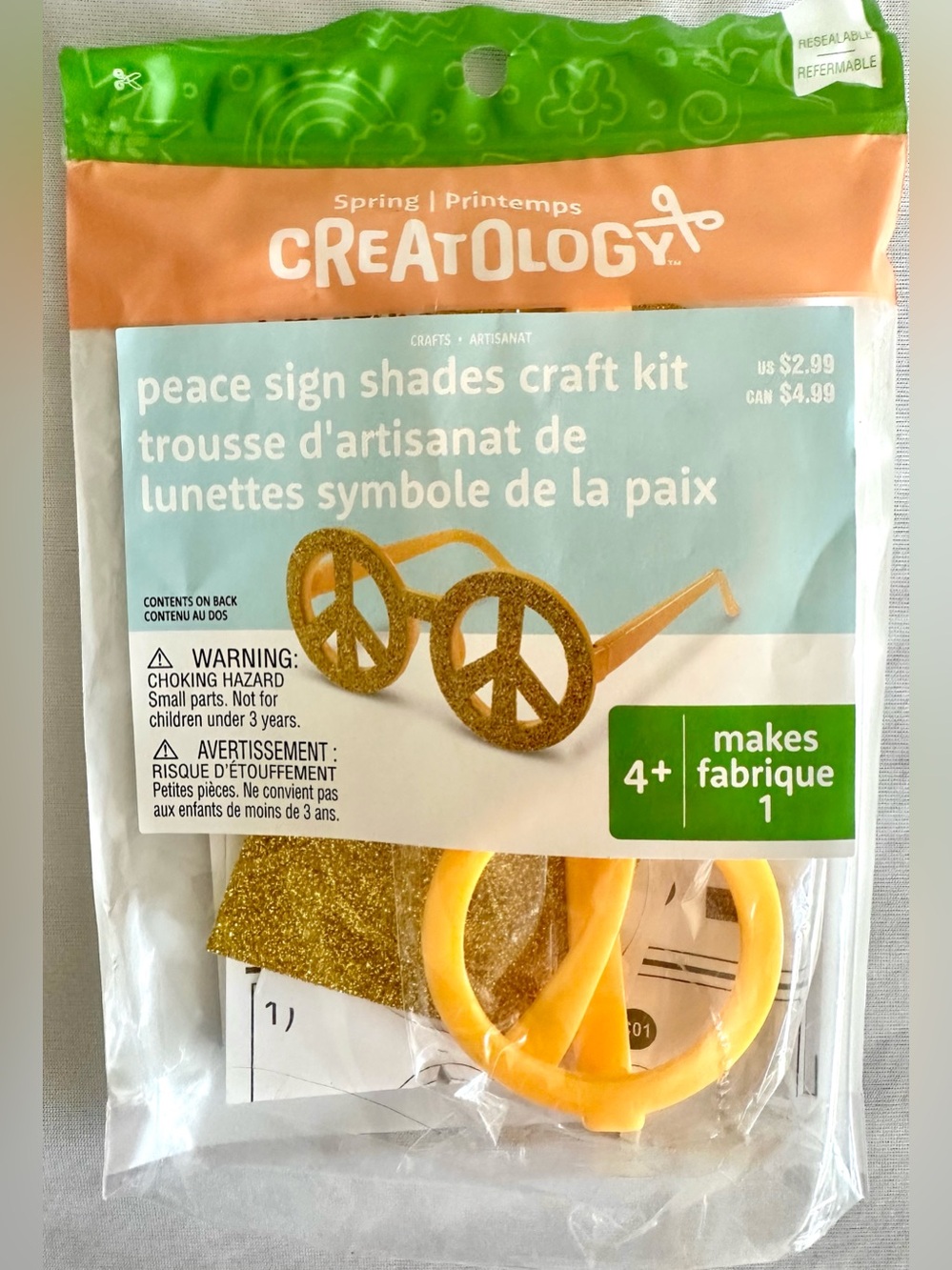 Creatology Peace Sign Shades Craft Kit Spring Crafts Kids Ages 4+ New Sealed